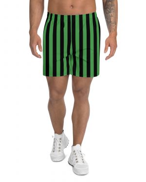 Green and Black Stripes Halloween Witch Pirate Costume Striped Men’s Athletic Shorts