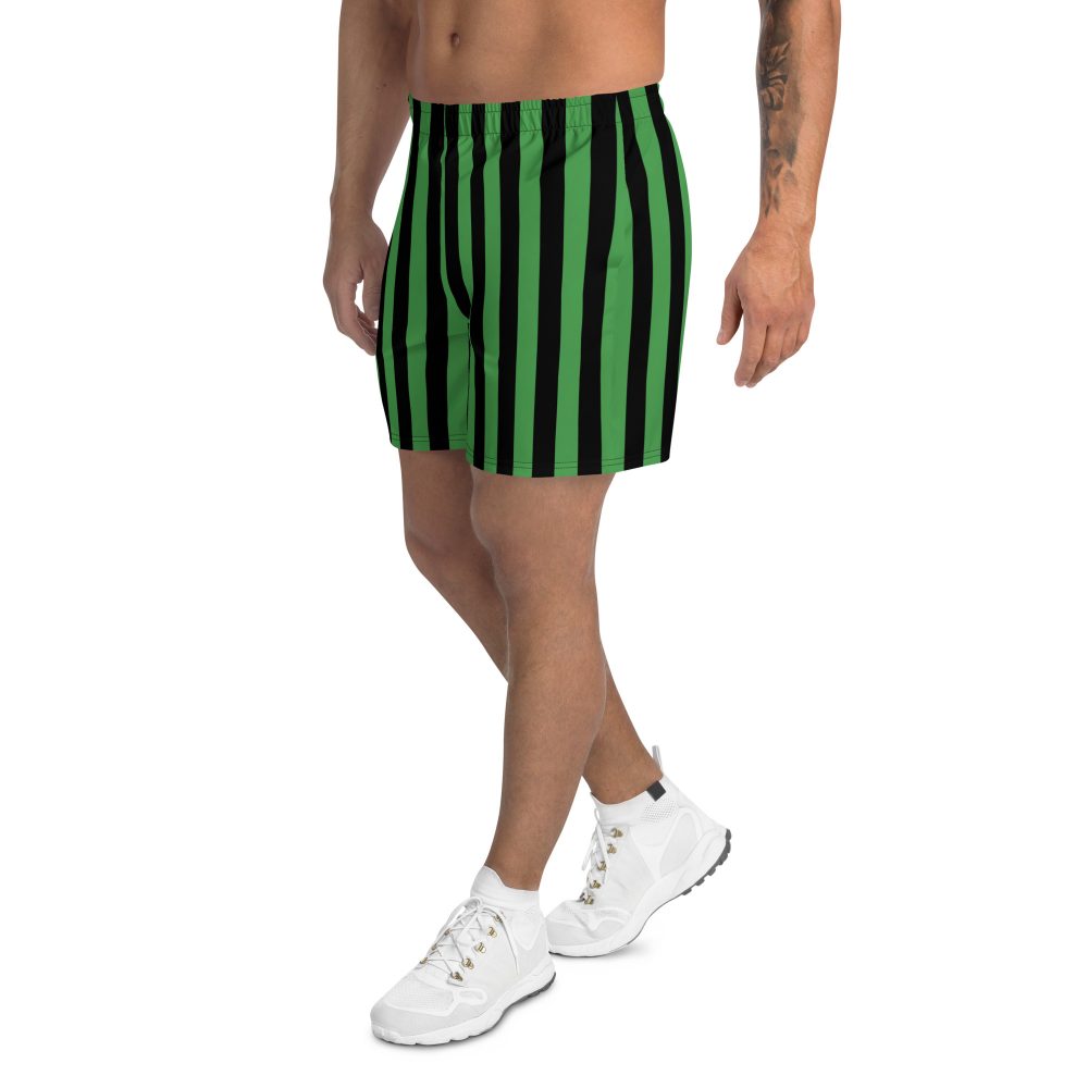 Green and Black Stripes Halloween Witch Pirate Costume Striped Men's Athletic Shorts - Image 3