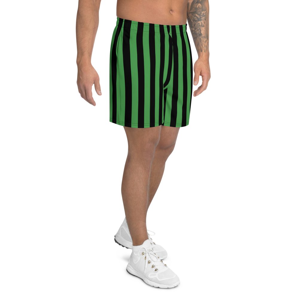 Green and Black Stripes Halloween Witch Pirate Costume Striped Men's Athletic Shorts - Image 2