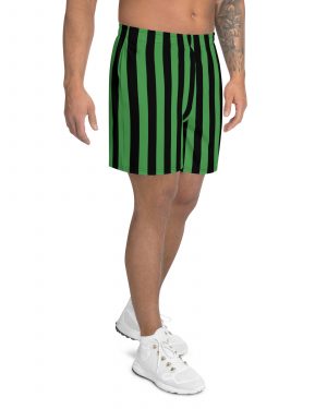 Green and Black Stripes Halloween Witch Pirate Costume Striped Men’s Athletic Shorts