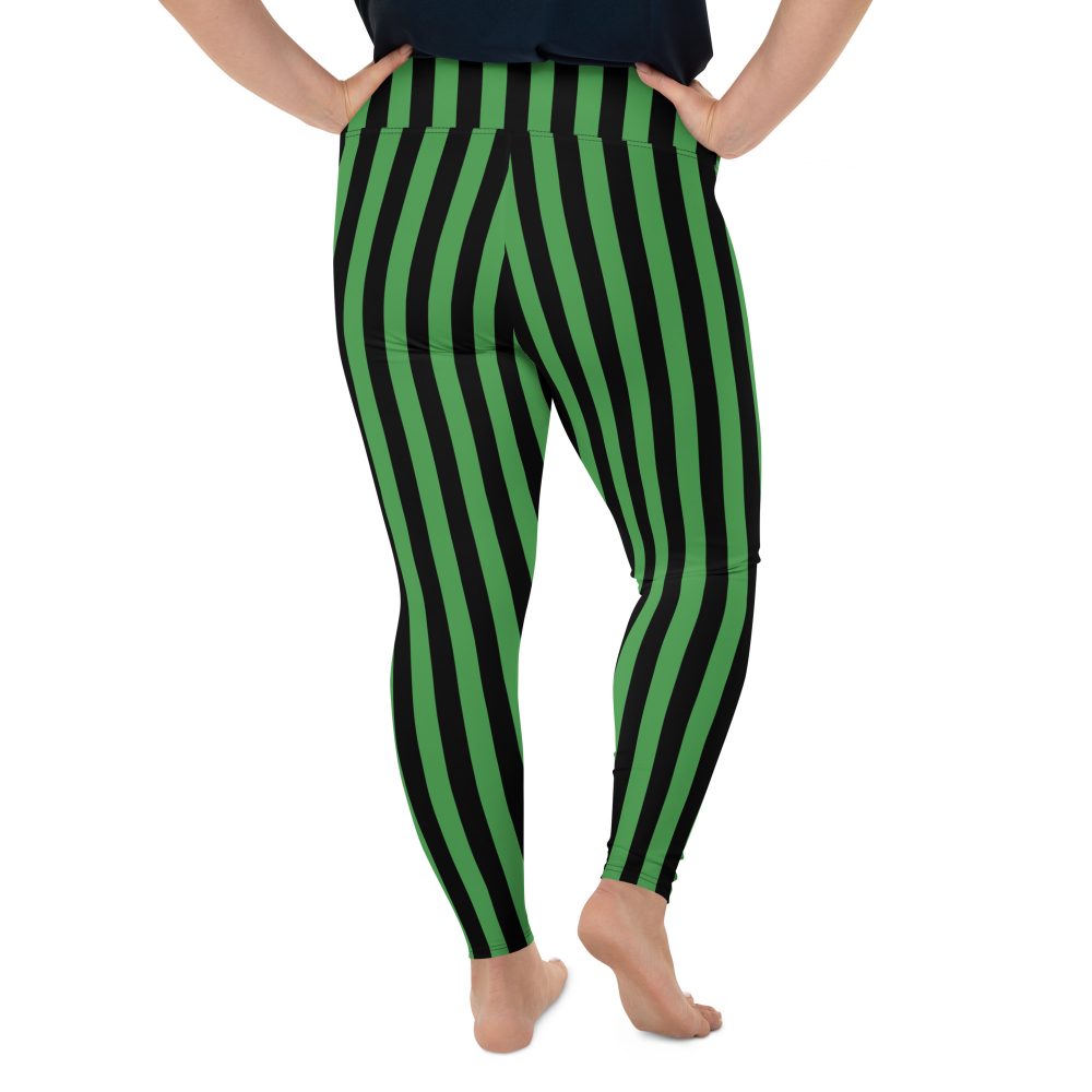 Green and Black Stripes Halloween Witch Pirate Costume Striped Plus Size Leggings - Image 6