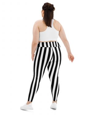 Black and White Stripes Pirate Witch Goth Costume Striped Plus Size Leggings