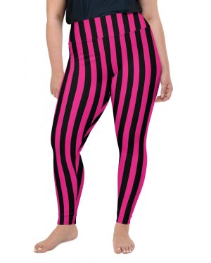 Pink Magenta and Black Stripes Pirate Witch Goth Costume Striped Plus Size Leggings