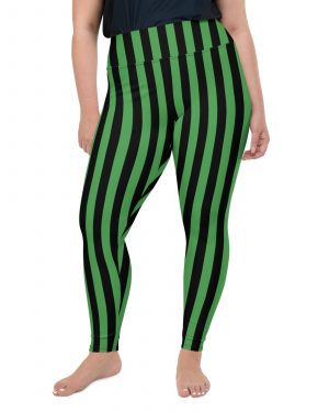 Green and Black Stripes Halloween Witch Pirate Costume Striped Plus Size Leggings