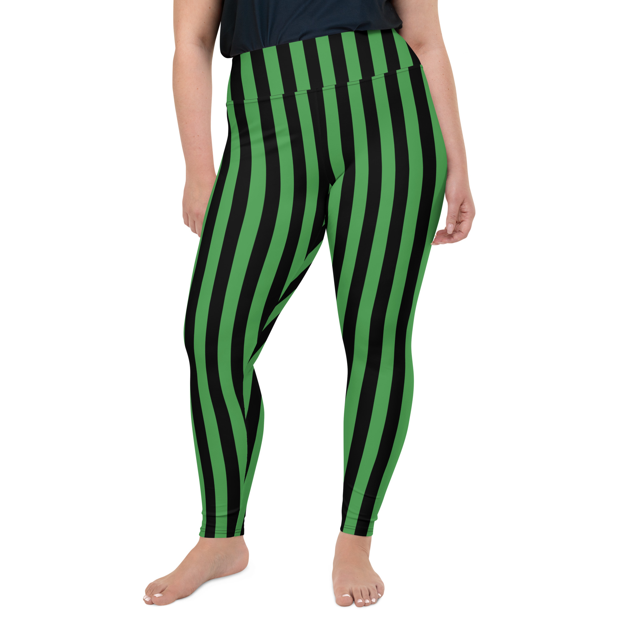 Plus size green and black striped leggings shop