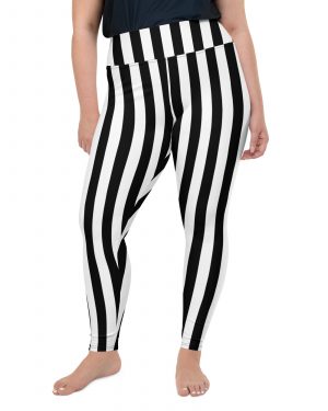 Black and White Stripes Pirate Witch Goth Costume Striped Plus Size Leggings