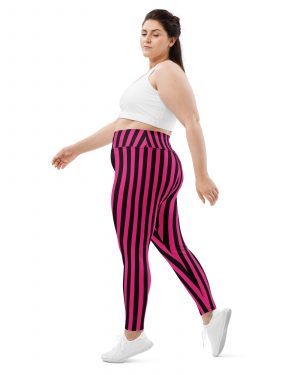 Pink Magenta and Black Stripes Pirate Witch Goth Costume Striped Plus Size Leggings
