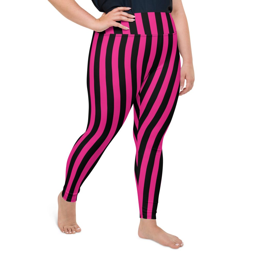 Pink Magenta and Black Stripes Pirate Witch Goth Costume Striped Plus Size Leggings - Image 5