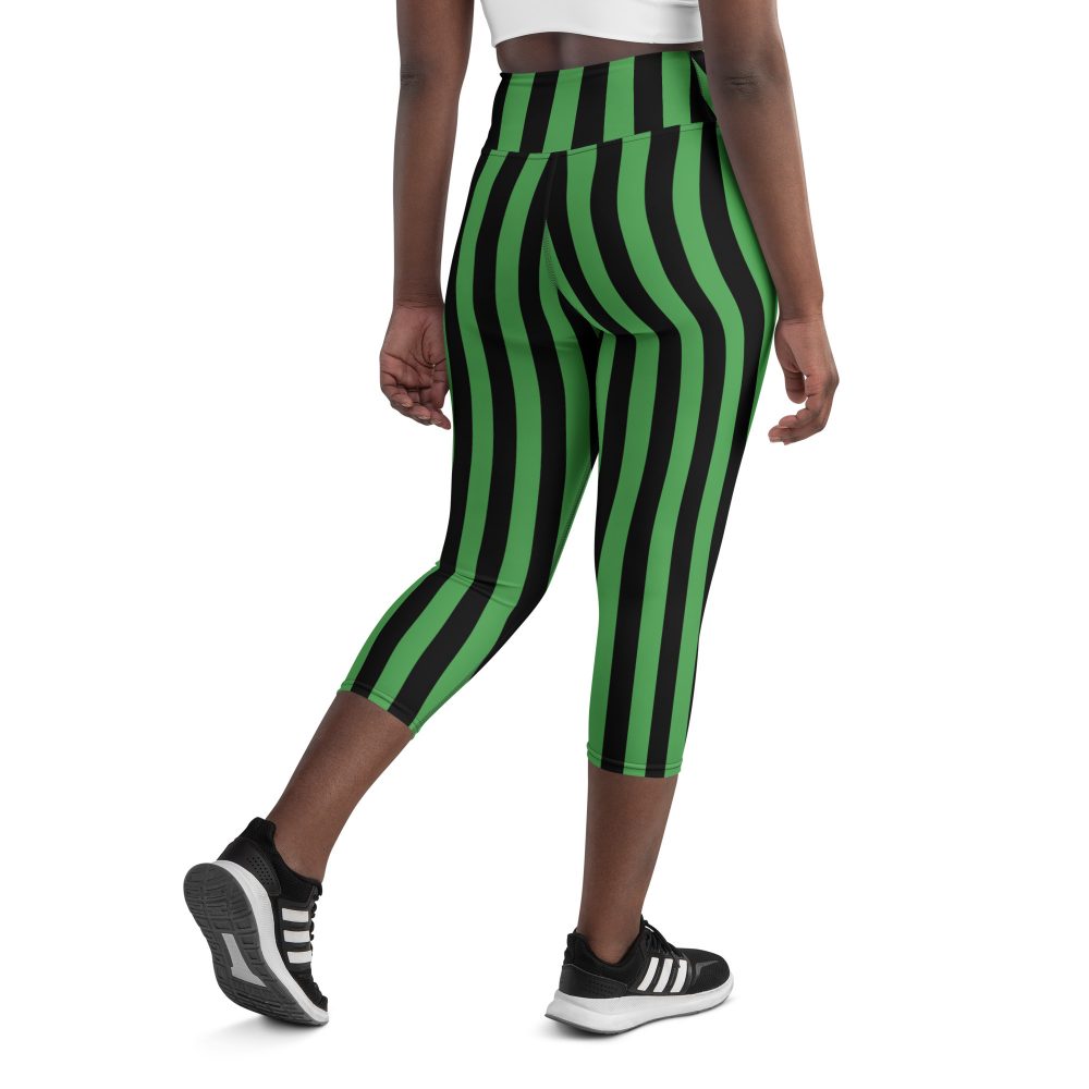 Green and Black Stripes Halloween Witch Pirate Costume Striped Yoga Capri Leggings - Image 7