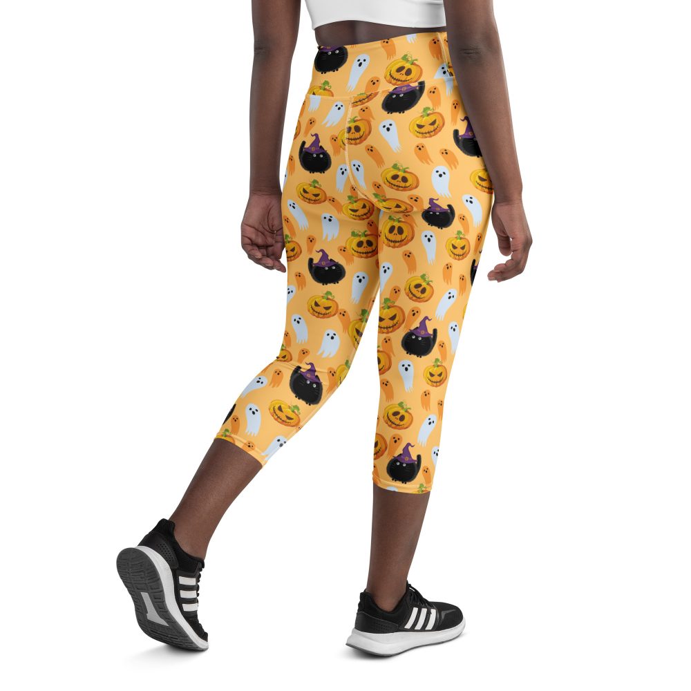 Pumpkin Ghost Cats Halloween Yoga Capri Leggings - Image 7