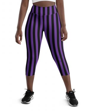 Violet – Purple and Black Stripes Pirate Witch Goth Costume Striped Yoga Capri Leggings