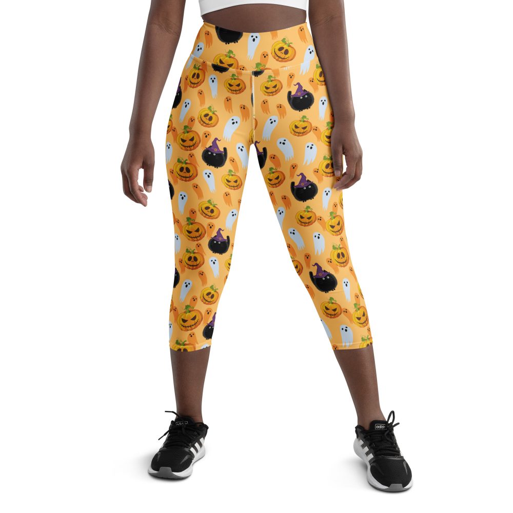 Pumpkin Ghost Cats Halloween Yoga Capri Leggings
