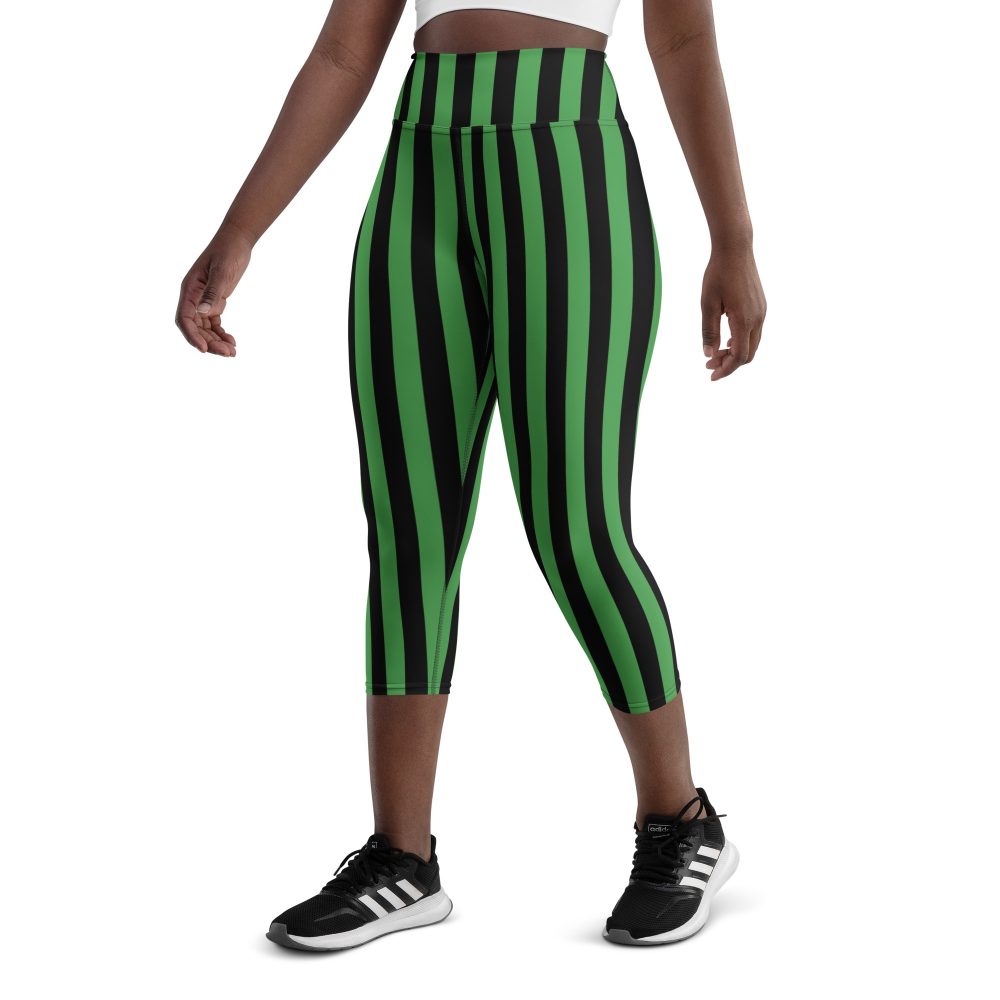 Green and Black Stripes Halloween Witch Pirate Costume Striped Yoga Capri Leggings - Image 6