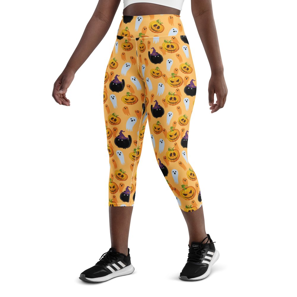 Pumpkin Ghost Cats Halloween Yoga Capri Leggings - Image 6