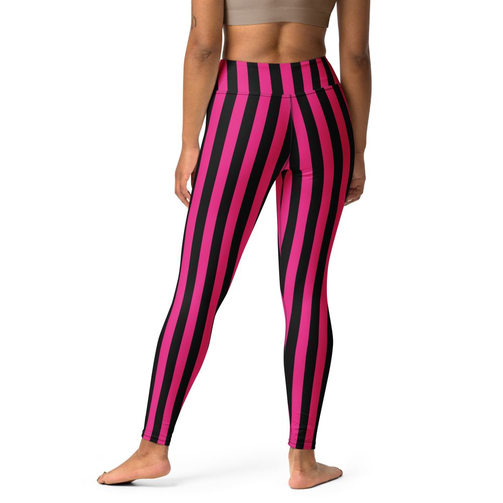 Pink Magenta and Black Stripes Pirate Witch Goth Costume Striped Yoga Leggings - Image 9