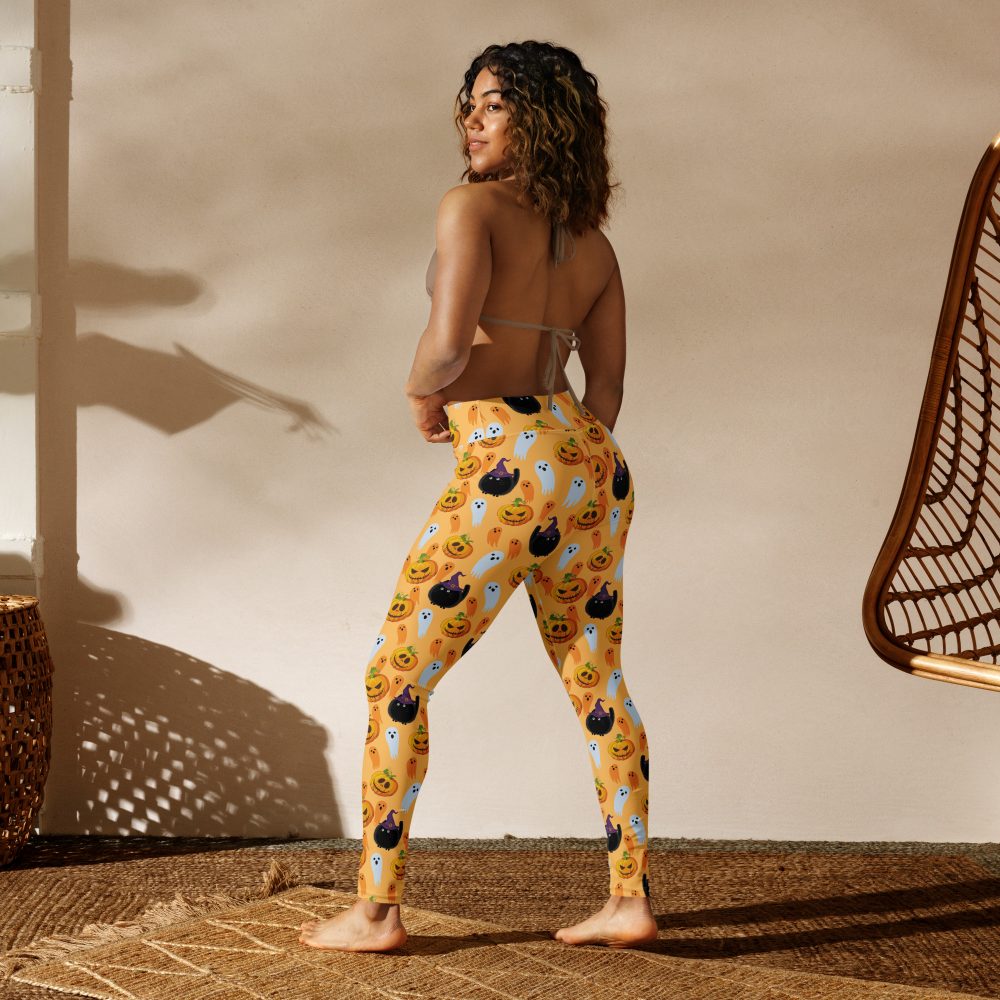 Pumpkin Ghost Cats Halloween Yoga Leggings - Image 3