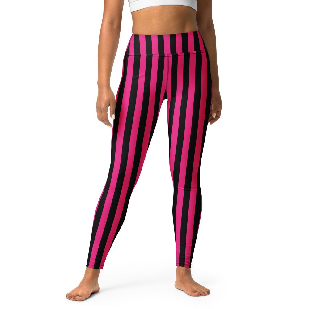 Pink Magenta and Black Stripes Pirate Witch Goth Costume Striped Yoga Leggings