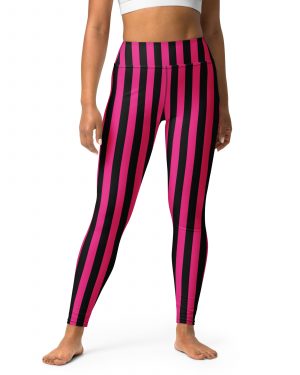 Pink Magenta and Black Stripes Pirate Witch Goth Costume Striped Yoga Leggings