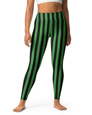 Green and Black Stripes Halloween Witch Pirate Costume Striped Yoga Leggings
