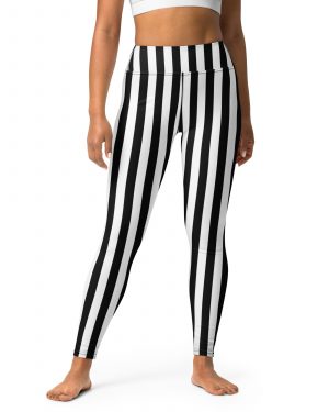Black and White Stripes Pirate Witch Goth Costume Striped Yoga Leggings