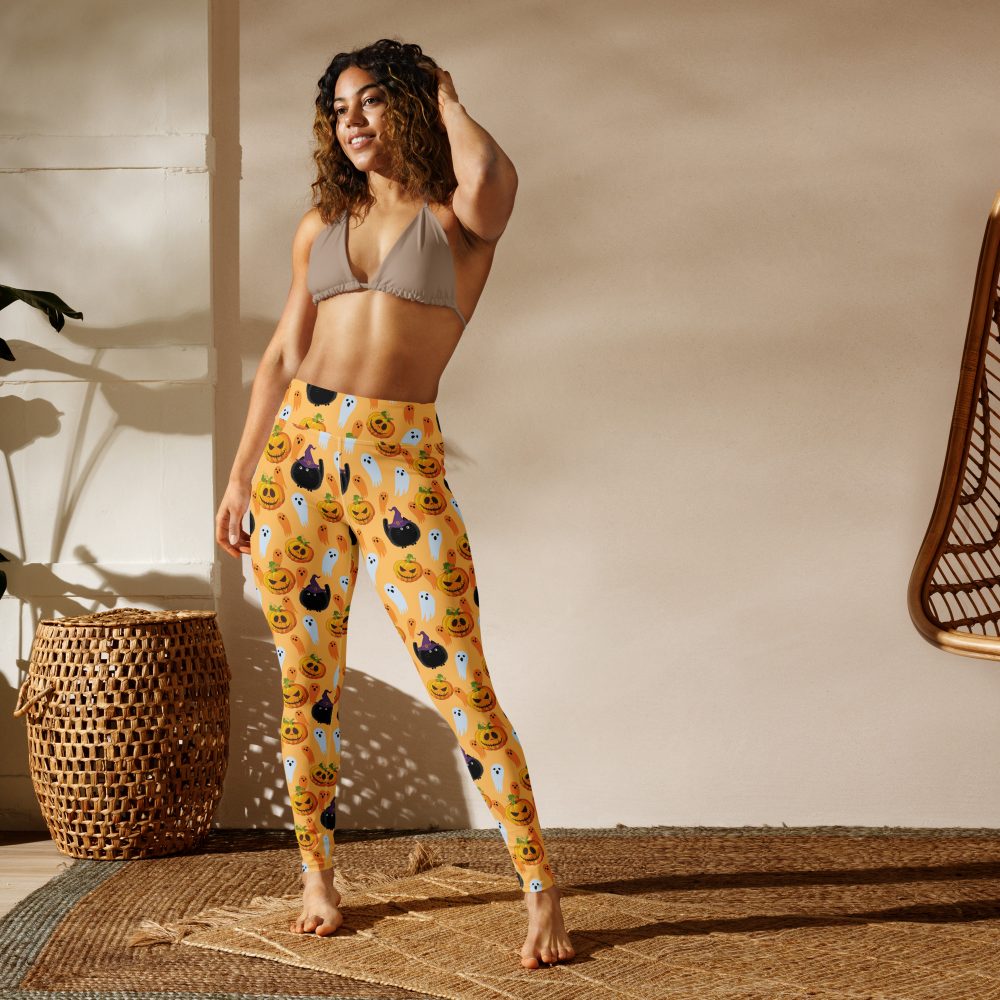 Pumpkin Ghost Cats Halloween Yoga Leggings - Image 2