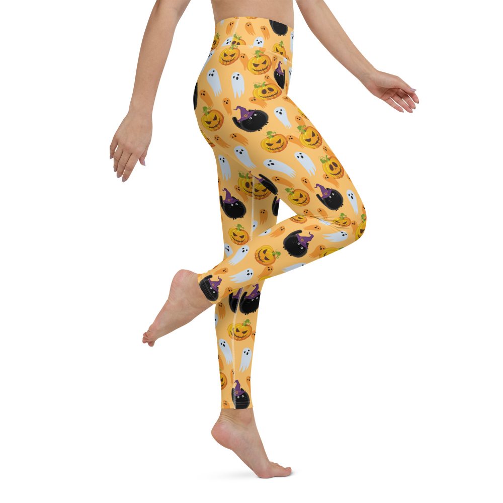 Pumpkin Ghost Cats Halloween Yoga Leggings - Image 7