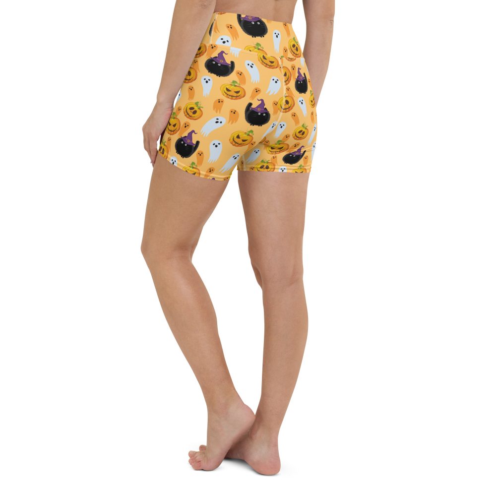 Pumpkin Ghost Cats Halloween Yoga Shorts - Image 10