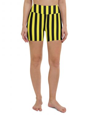 Yellow and Black Stripes Pirate Witch Goth Costume Striped Yoga Shorts
