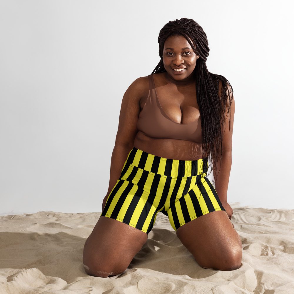 Yellow and Black Stripes Pirate Witch Goth Costume Striped Yoga Shorts - Image 4