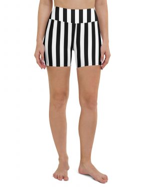 Black and White Stripes Pirate Witch Goth Costume Striped Yoga Shorts