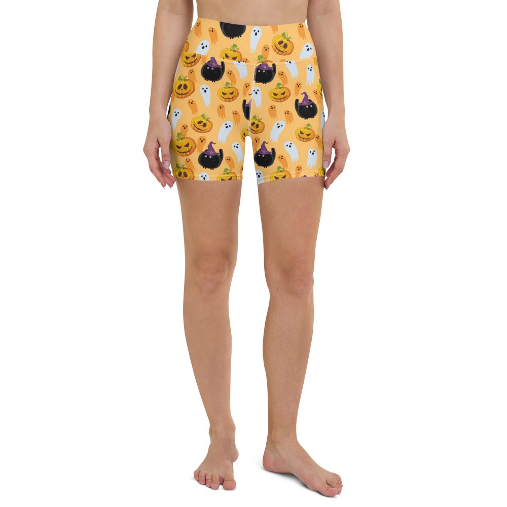 Pumpkin Ghost Cats Halloween Yoga Shorts
