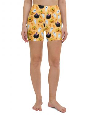 Pumpkin Ghost Cats Halloween Yoga Shorts