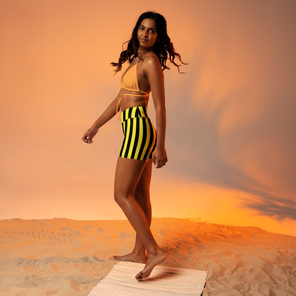 Yellow and Black Stripes Pirate Witch Goth Costume Striped Yoga Shorts - Image 2