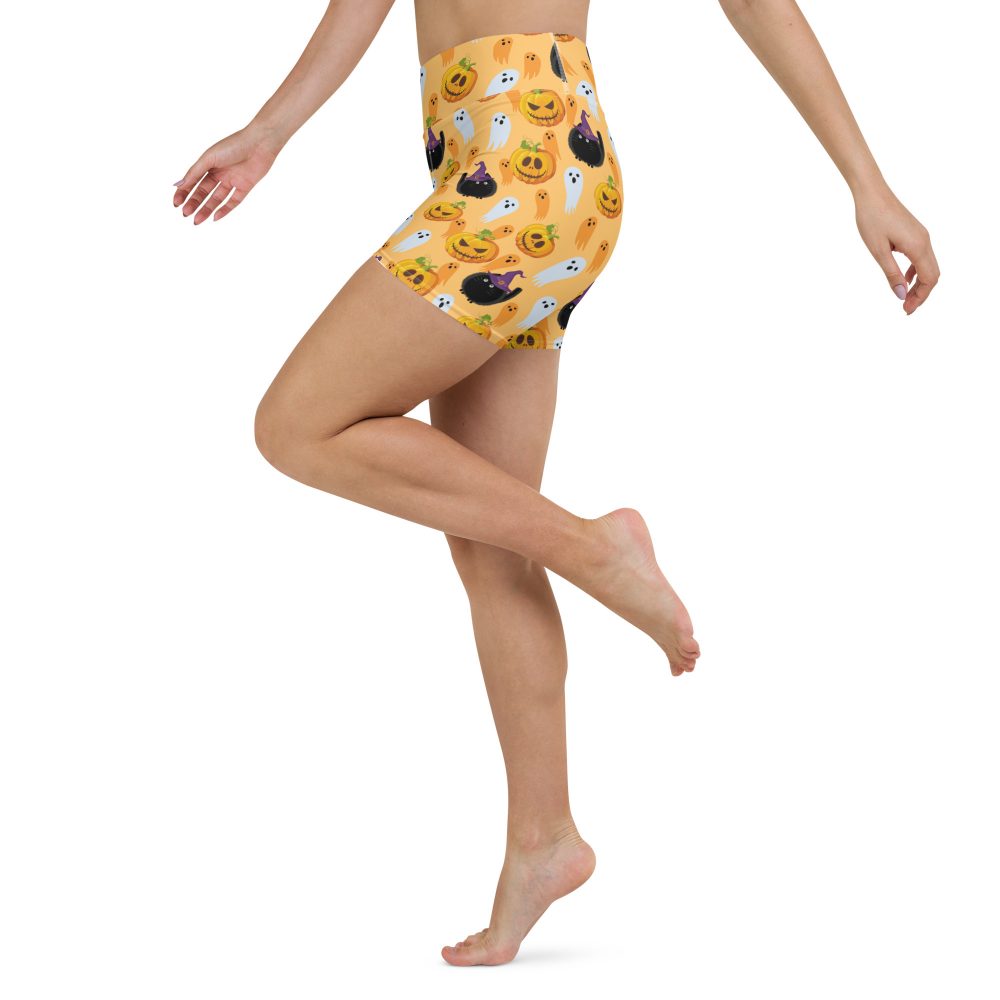 Pumpkin Ghost Cats Halloween Yoga Shorts - Image 6