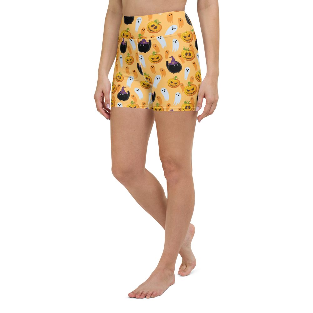 Pumpkin Ghost Cats Halloween Yoga Shorts - Image 7