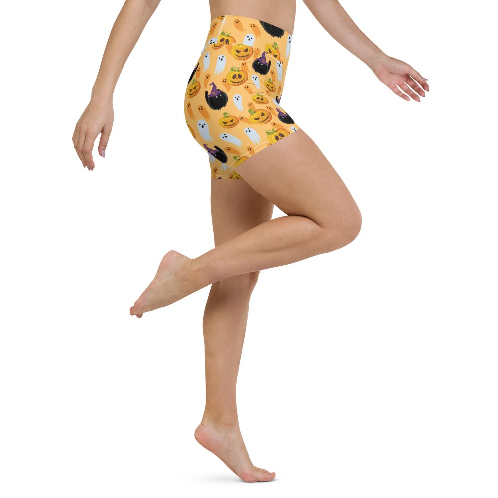 Pumpkin Ghost Cats Halloween Yoga Shorts - Image 8