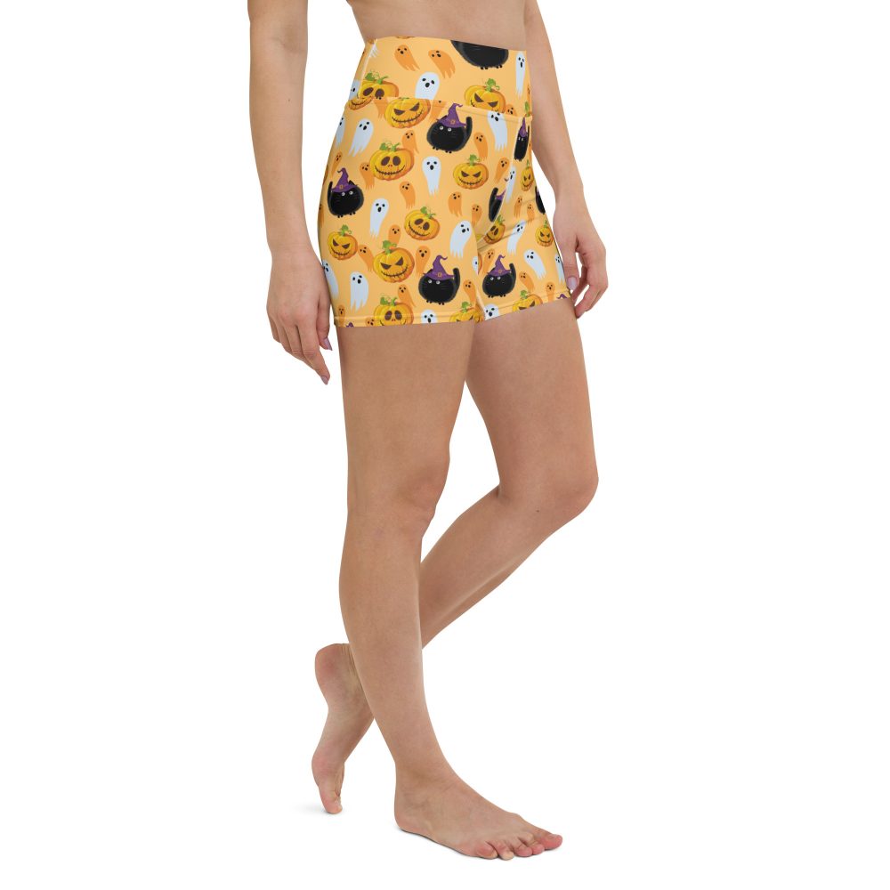 Pumpkin Ghost Cats Halloween Yoga Shorts - Image 9