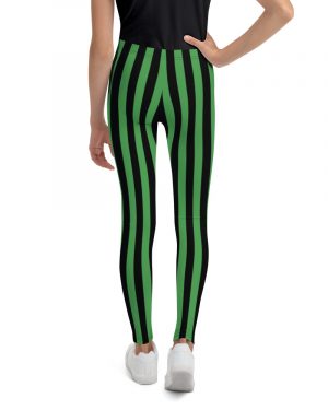 Green and Black Stripes Halloween Witch Pirate Costume Striped Youth Leggings