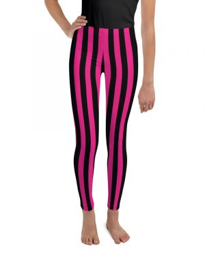 Pink Magenta and Black Stripes Pirate Witch Goth Costume Striped Youth Leggings