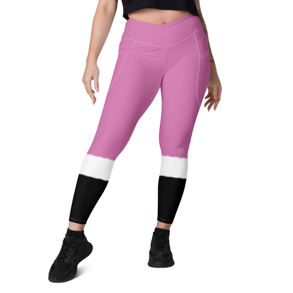 Pink Santa Christmas Costume Crossover leggings with pockets - Image 4