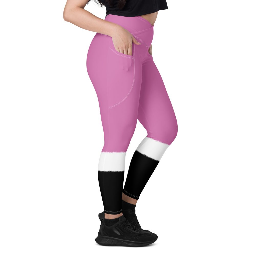Pink Santa Christmas Costume Crossover leggings with pockets