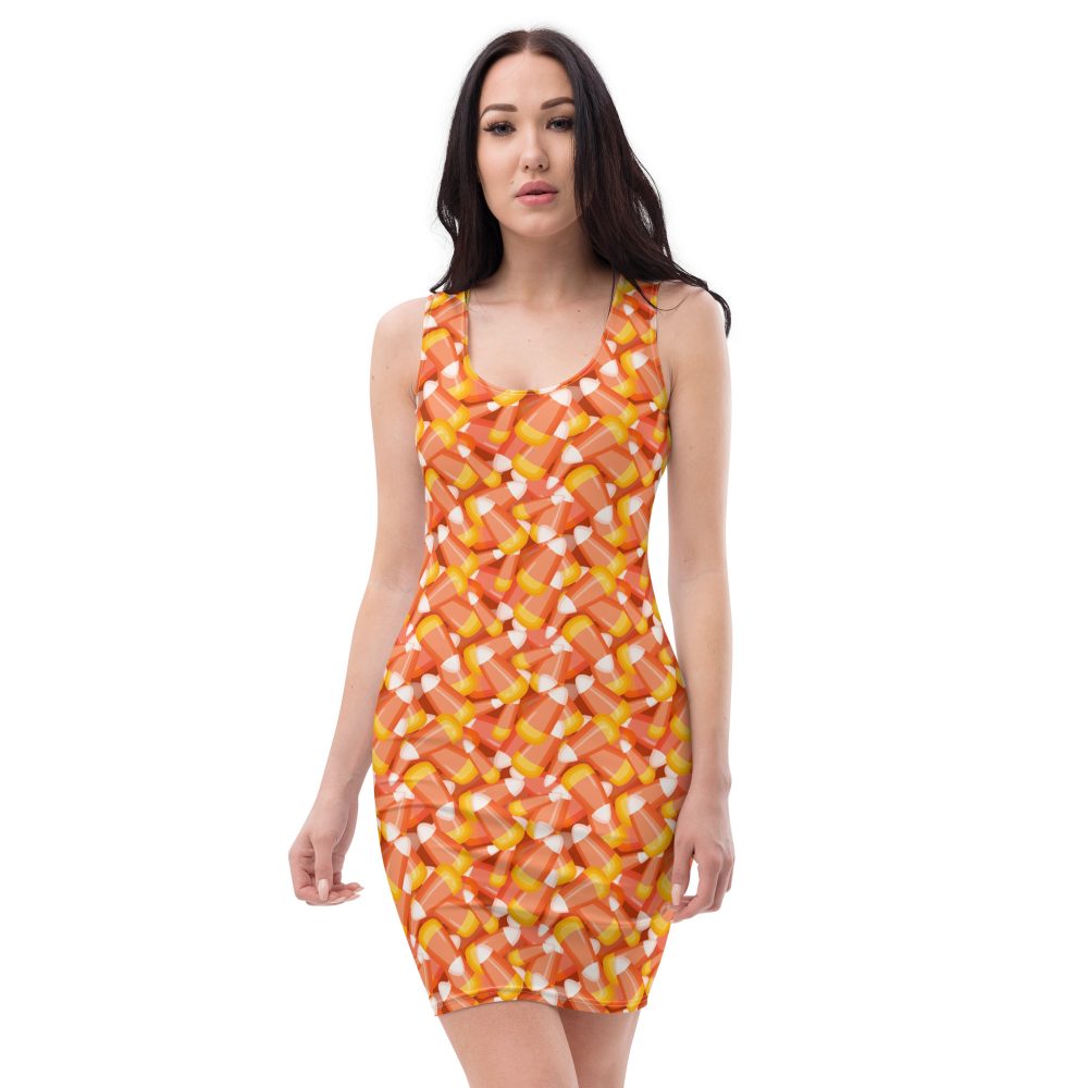 Candy Corn Halloween Trick Or Treat Cosplay Costume Fitted Bodycon Dress