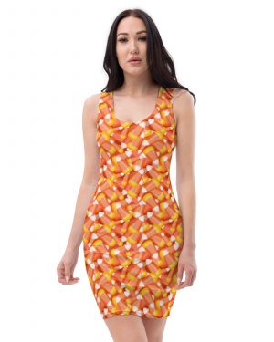 Candy Corn Halloween Trick Or Treat Cosplay Costume Fitted Bodycon Dress