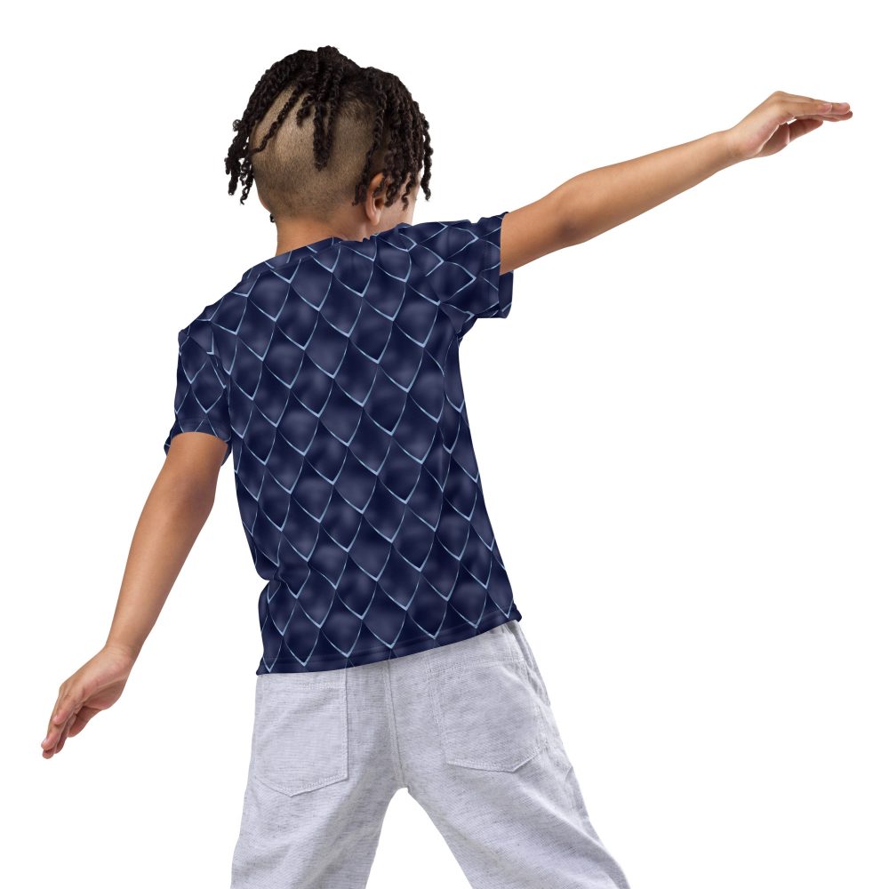 Dragon Cosplay Costume Navy Blue Scales Kids crew neck t-shirt - Image 4