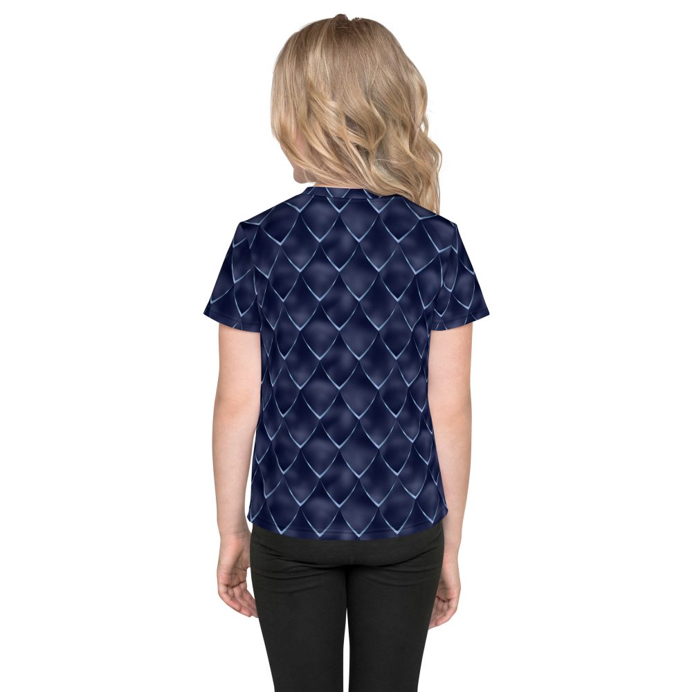 Dragon Cosplay Costume Navy Blue Scales Kids crew neck t-shirt - Image 5