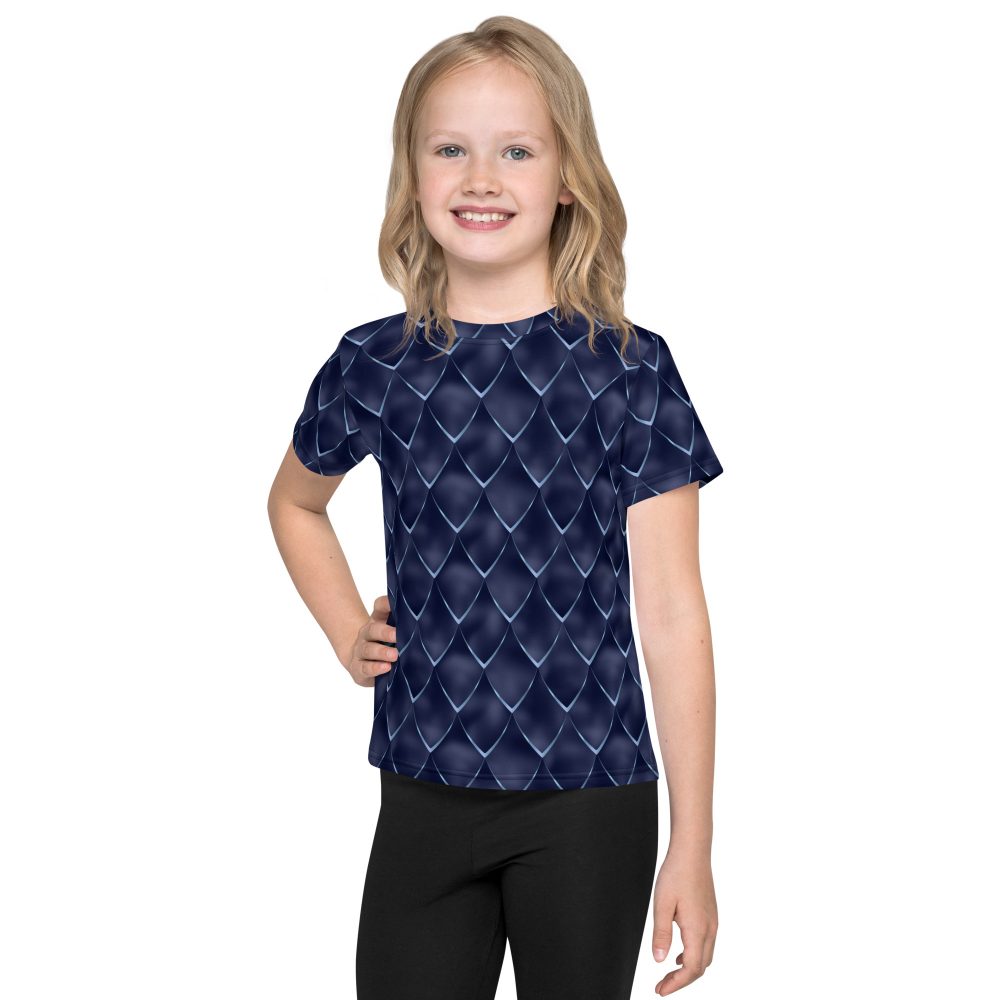 Dragon Cosplay Costume Navy Blue Scales Kids crew neck t-shirt