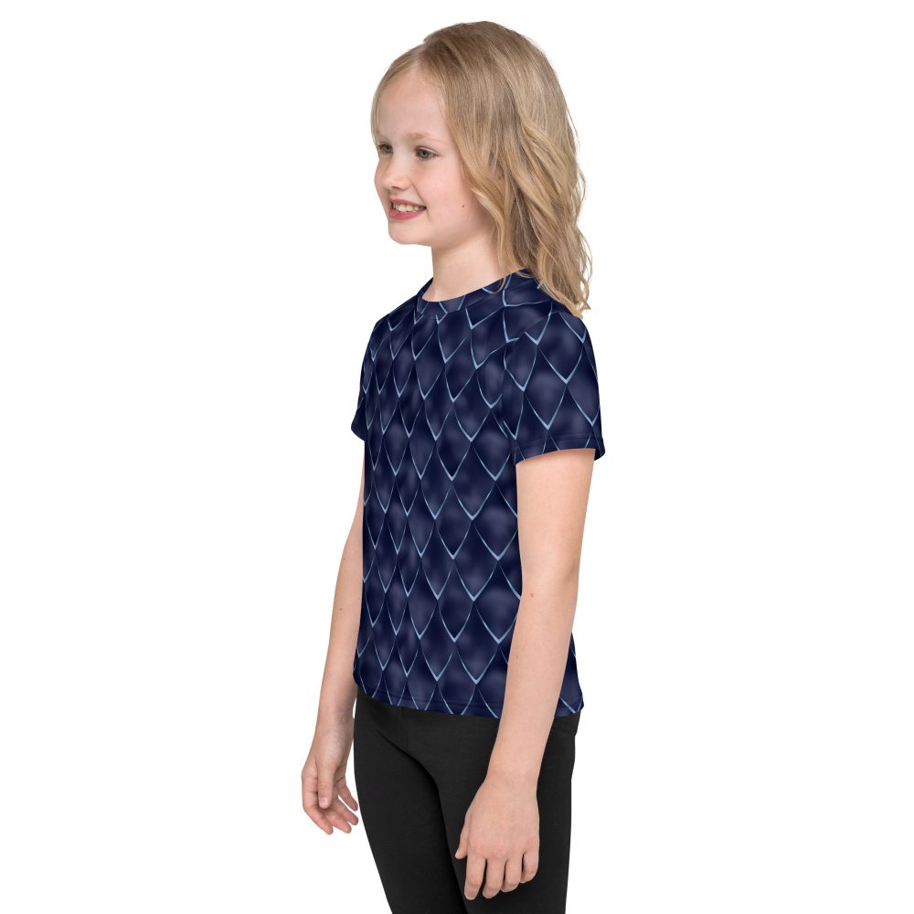 Dragon Cosplay Costume Navy Blue Scales Kids crew neck t-shirt - Image 7