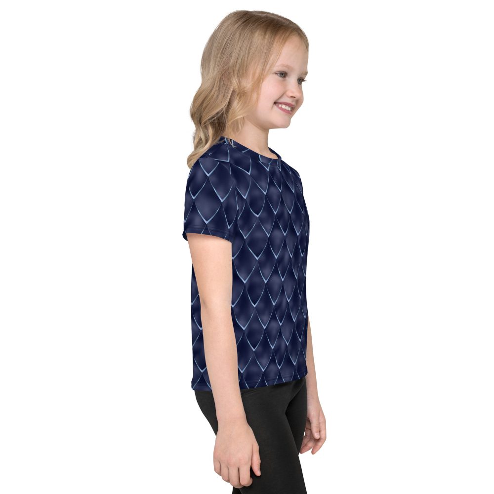 Dragon Cosplay Costume Navy Blue Scales Kids crew neck t-shirt - Image 6