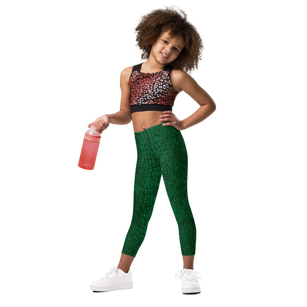 Crocodile Alligator Reptile Dragon Skin Print Kid's Leggings - Image 7