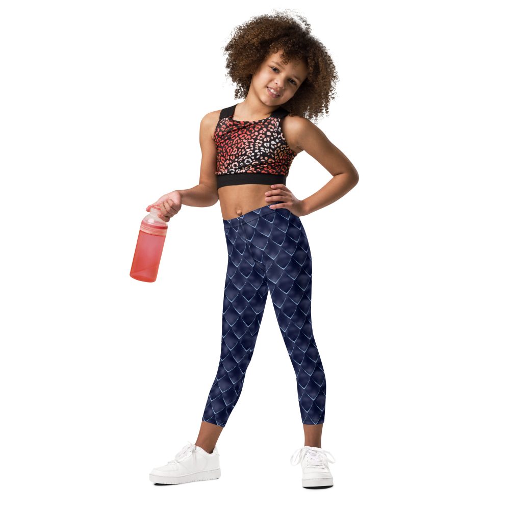 Dragon Cosplay Costume Navy Blue Scales Kid's Leggings - Image 9